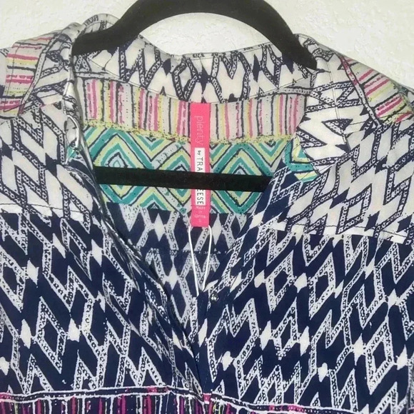 NWT Plenty By Tracy Reese Multicolor 3/4 Sleeve Geometric Print Popover Blouse - Picture 2 of 7